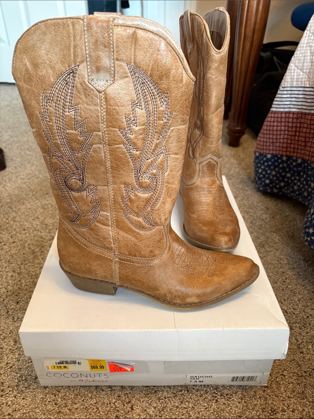Coconuts by Matisse Tan Western Embroidered Heeled Boots